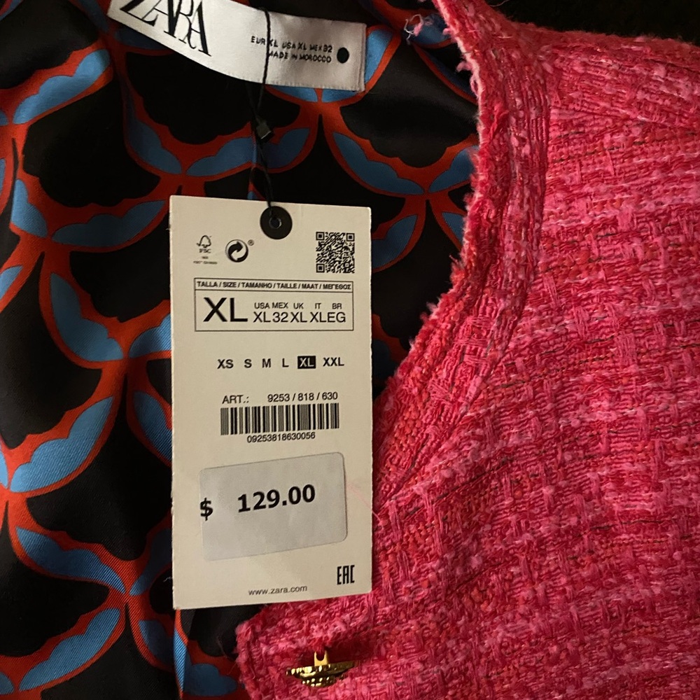 Pink Blazer from Zara size XL store price $129 brand new with tags